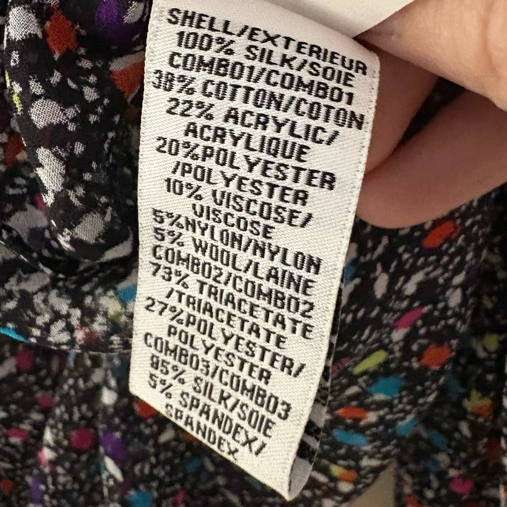 DVF Diane Von Furstenberg Mariah Tweed Confetti Button Front Silk Blouse Sz 6
